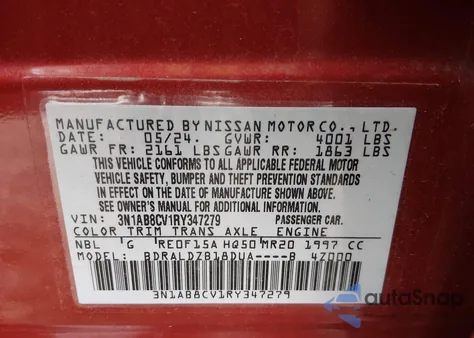 2024 Nissan Sentra Sv Xtronic Cvt z USA, uszkodzony, nr VIN 3N1AB8CV1RY347279